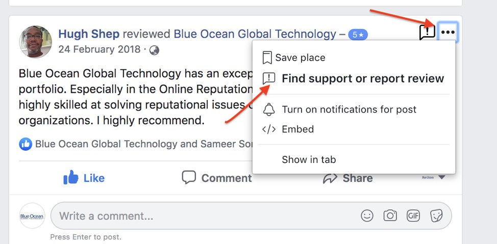 Reporting a fake facebook review